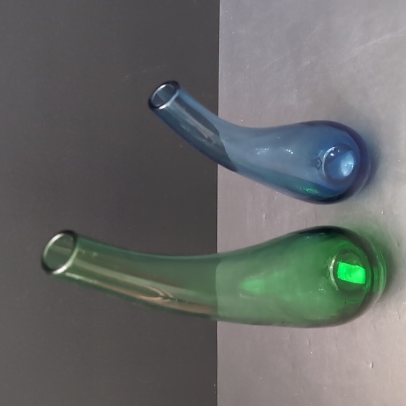Limited Edition, Retired Set Of 2 Ikea Blue/Green Swung Glass Handblown Vases. - Picture 2 of 8